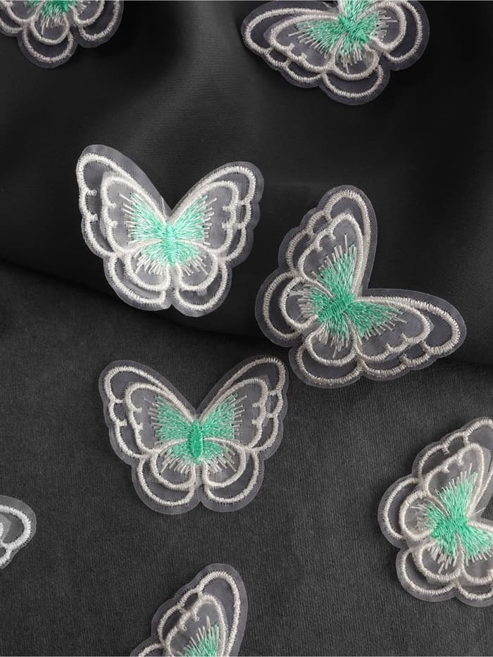 Аппликация для одежды «Бабочка», текстильная, 5×4 см, 10 шт., белая, мятная