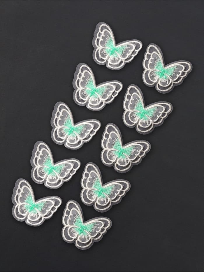 Аппликация для одежды «Бабочка», текстильная, 5×4 см, 10 шт., белая, мятная