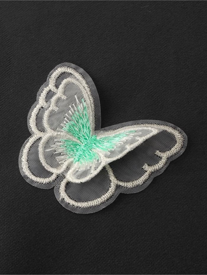 Аппликация для одежды «Бабочка», текстильная, 5×4 см, 10 шт., белая, мятная