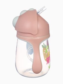 Поильник - непроливайка детский с силиконовой трубочкой «Фрукты», 260 мл., с ручками, розовый
