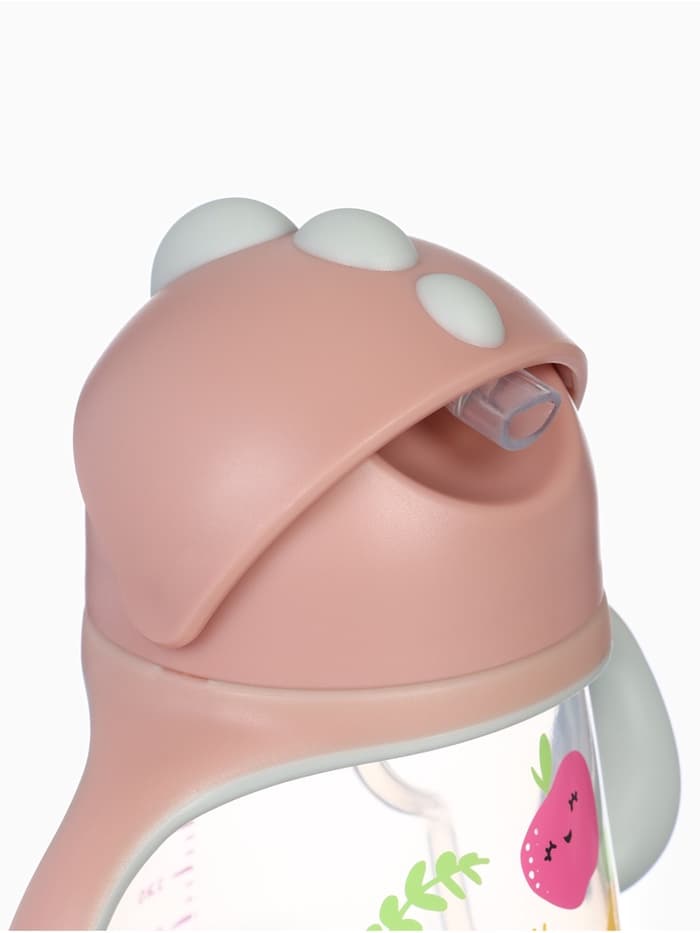 Поильник - непроливайка детский с силиконовой трубочкой «Фрукты», 260 мл., с ручками, розовый