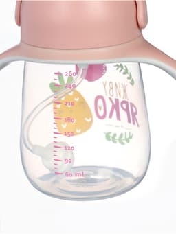 Поильник - непроливайка детский с силиконовой трубочкой «Фрукты», 260 мл., с ручками, розовый