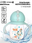 Поильник - непроливайка детский с силиконовой трубочкой «Чайка», 260 мл., с ручками, голубой
