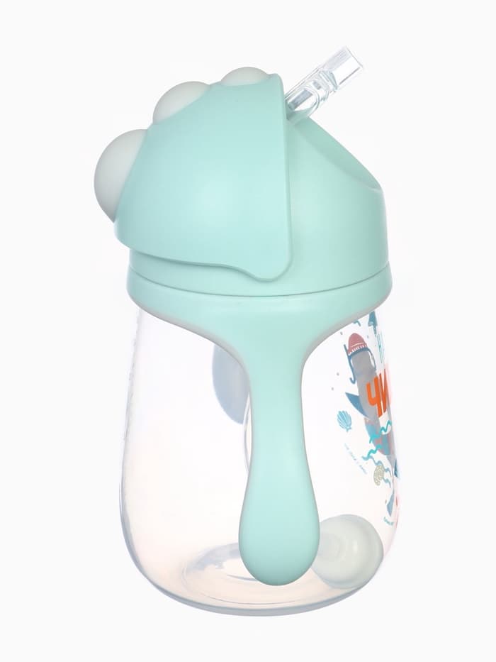 Поильник - непроливайка детский с силиконовой трубочкой «Чайка», 260 мл., с ручками, голубой