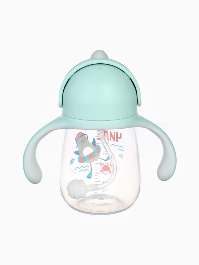 Поильник - непроливайка детский с силиконовой трубочкой «Чайка», 260 мл., с ручками, голубой