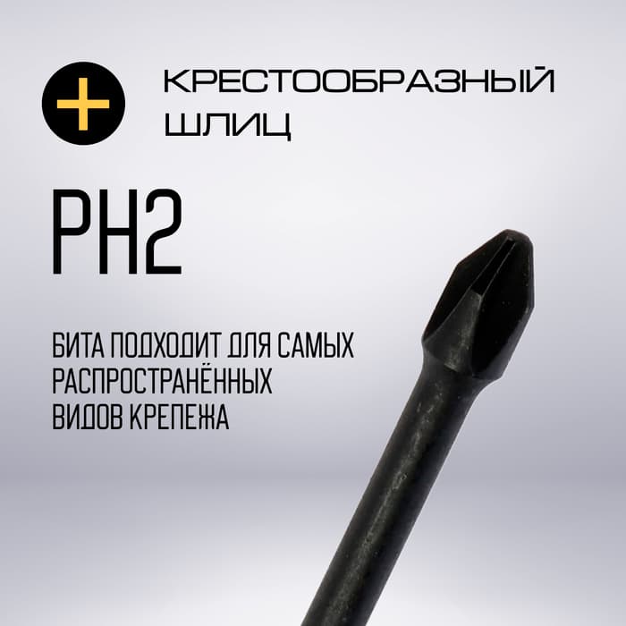 Бита ТУНДРА ПРОФИ, Torsion, сталь S2, PH2×65 мм, пластиковый кейс по 10 шт.