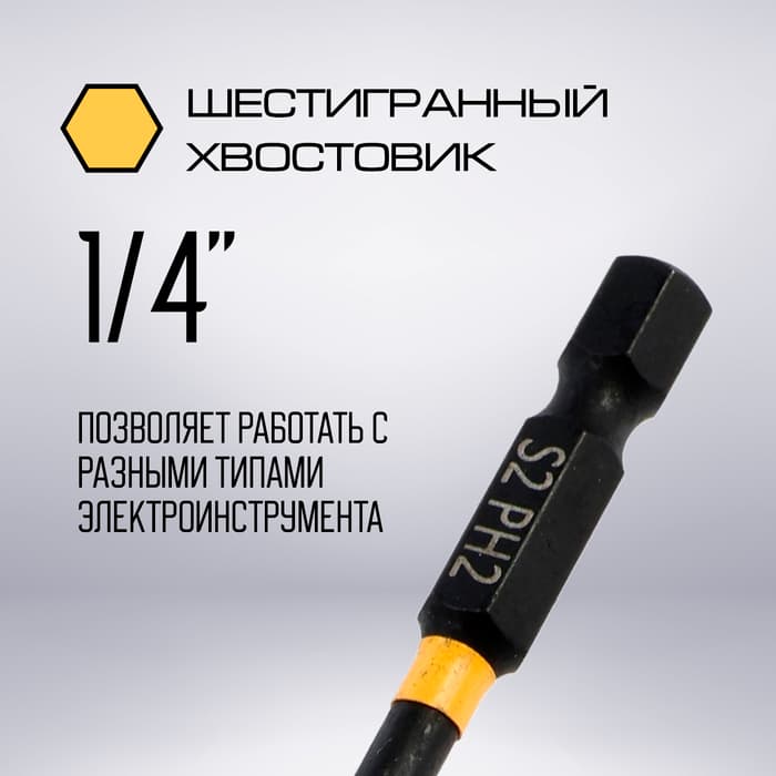 Бита ТУНДРА ПРОФИ, Torsion, сталь S2, PH2×65 мм, пластиковый кейс по 10 шт.