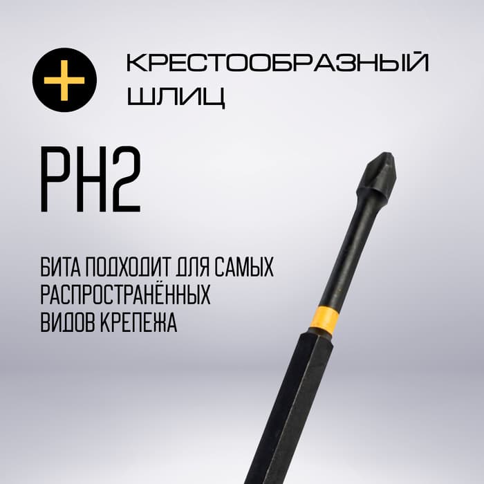 Бита ТУНДРА ПРОФИ, Torsion, сталь S2, PH2×127 мм, пластиковый кейс по 10 шт.