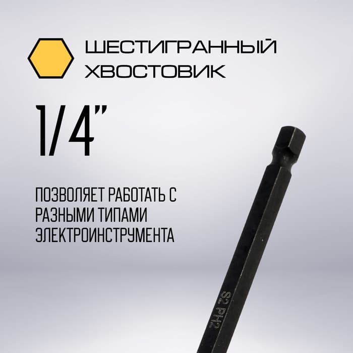Бита ТУНДРА ПРОФИ, Torsion, сталь S2, PH2×127 мм, пластиковый кейс по 10 шт.