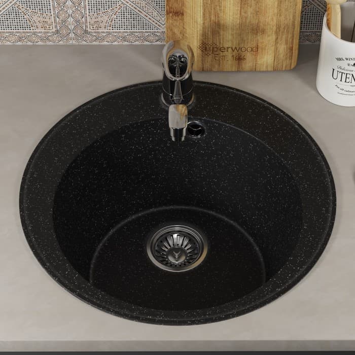 Мойка кухонная из камня Uperwood ECON UPD-405, 004, круглая, цвет 004 черная матовая