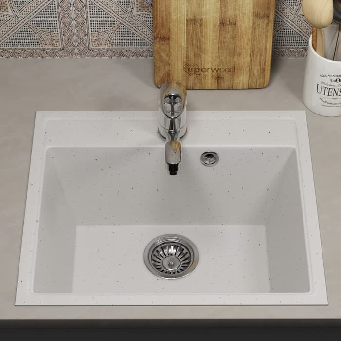 Мойка кухонная из камня Uperwood ECON UPD-408, 001, прямоугольная, цвет 001 белая матовая