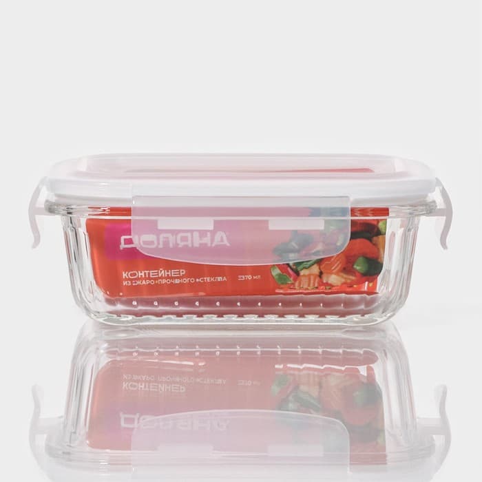 Контейнер для еды Доляна Basic, 370 мл, 14.5×10.5×5.5 см, прямоугольный, жаропрочного стекло, прозрачный