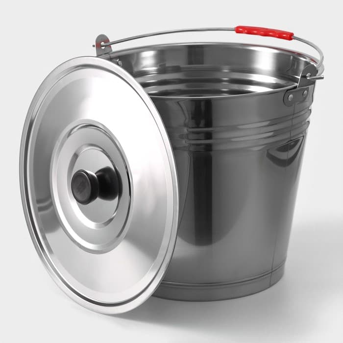 Ведро, 12 л, d=32 см, с крышкой, AISI 201 сталь