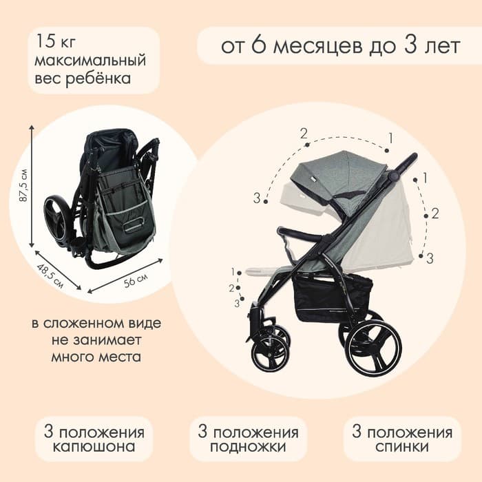 Коляска прогулочная детская MAXIMA (INDIGO), съемный бампер, зелёная