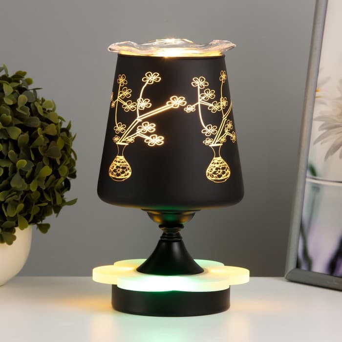 Аромалампа с подсветкой «Цветок» E14 40 Вт +RGB черный 12.5×12.5×23 см