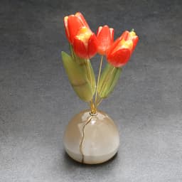 Фигурка «Тюльпаны красные в вазе», 5 цветков, круглая, селенит