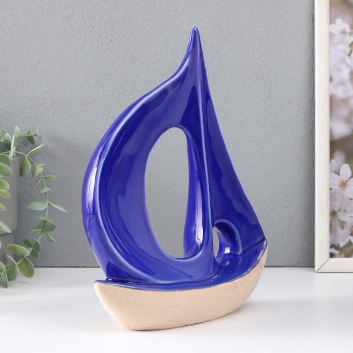 Фигурка керамика «Большой парусник», песочно-синий, 22.5×8.5×25.3 см
