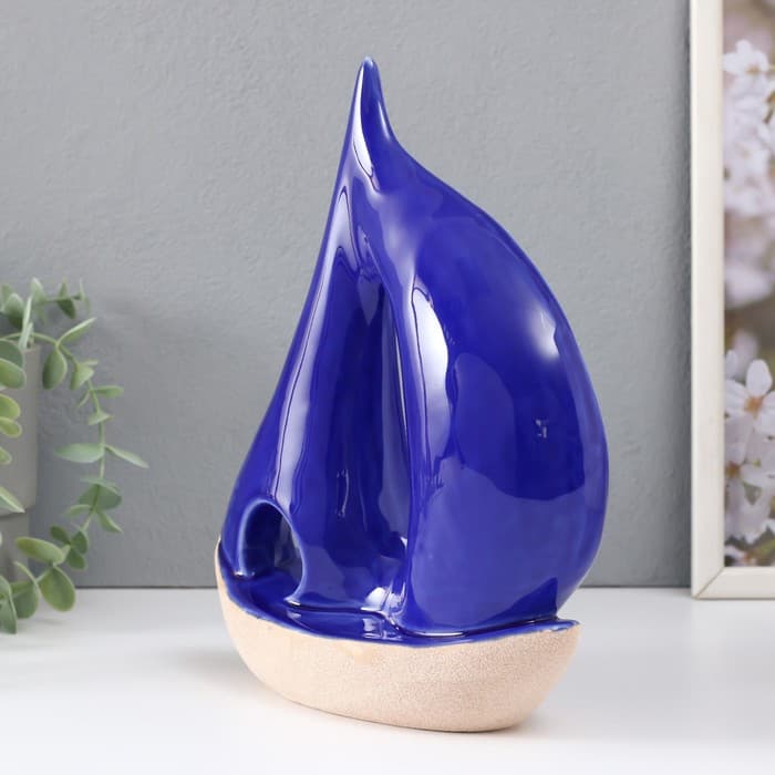 Фигурка керамика «Большой парусник», песочно-синий, 22.5×8.5×25.3 см