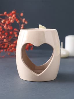 Аромалампа для эфирных масел «Сердце с розами», керамика, бежевая, 8×8×9 см