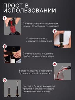 Набор сомелье Luazon LSH-08, 25 Вт, АКБ, аэратор, пробка, резак для фольги