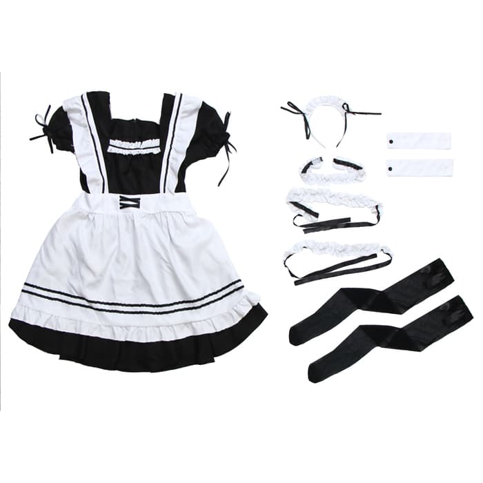 Карнавальный костюм «Милая горничная»: платье, фартук, ободок, чокер, подвязки, манжеты, чулки, р. 48–50