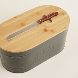 Хлебница металлическая с бамбуковой крышкой SL Home «каса Перфекто», 2 предмета: хлебница 36×20×15.5 см, длина ножа 28.3 см