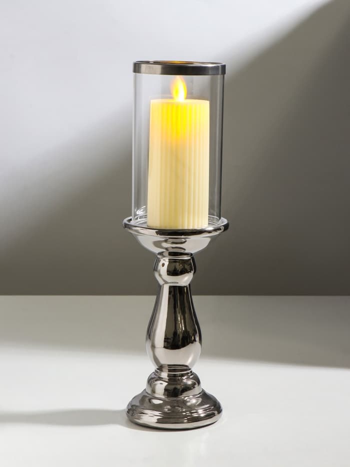 Подсвечник на 1 свечу «Магистр», керамика, стекло, d=8 см, серебро, 9.5×9.5×32 см