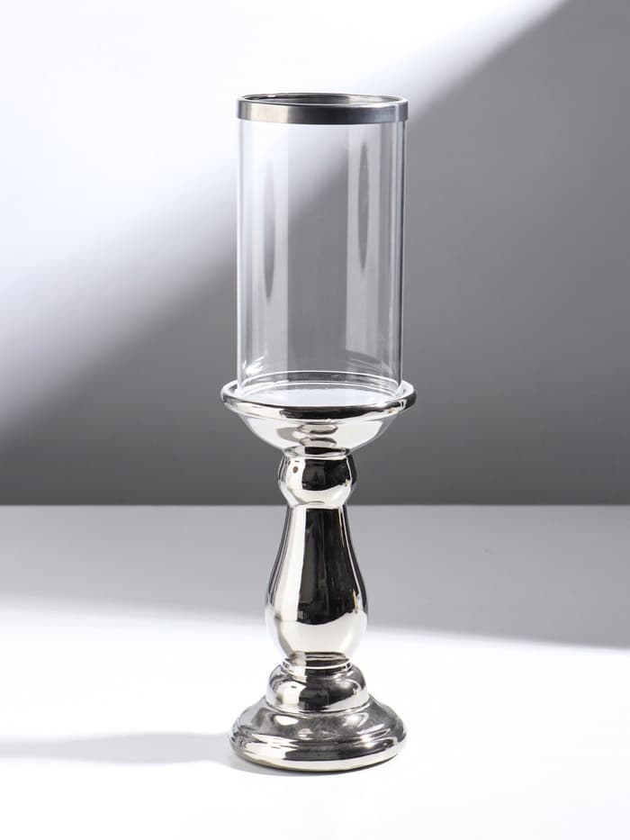 Подсвечник на 1 свечу «Магистр», керамика, стекло, d=8 см, серебро, 9.5×9.5×32 см