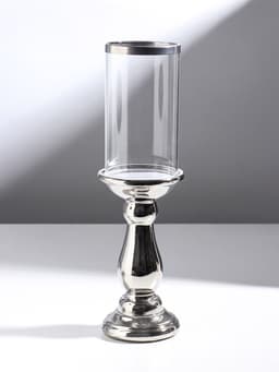 Подсвечник на 1 свечу «Магистр», керамика, стекло, d=8 см, серебро, 9.5×9.5×32 см