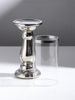 Подсвечник на 1 свечу «Магистр», керамика, стекло, d=8 см, серебро, 9.5×9.5×32 см