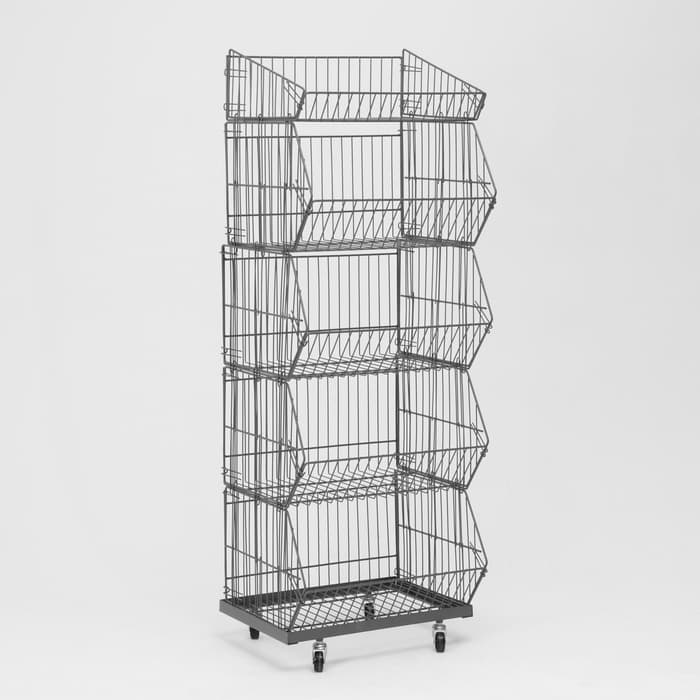 Накопитель разборный на колесах, 5 корзин, 50×43×147, серый