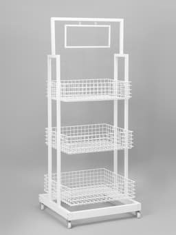 Стойка-накопитель разборный на колесах, 3 корзины, 1 топпер, 54.5×56×138 см, белая