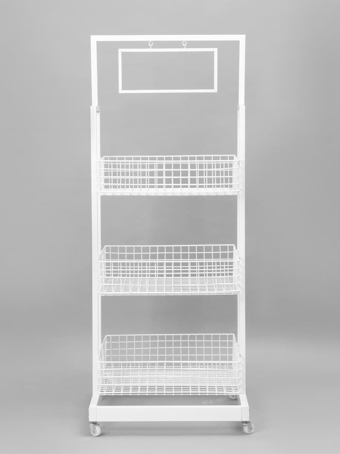 Стойка-накопитель разборный на колесах, 3 корзины, 1 топпер, 54.5×56×138 см, белая