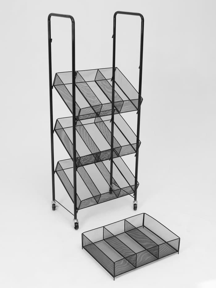 Стеллаж-накопитель разборный 4 этажа, 12 корзин, на колёсах, 44×29×122 см, чёрный