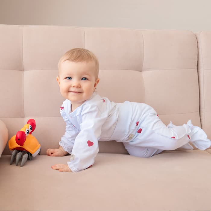 Ползунки детские MINAKU: Сердца, рост 74-80 см, молочные