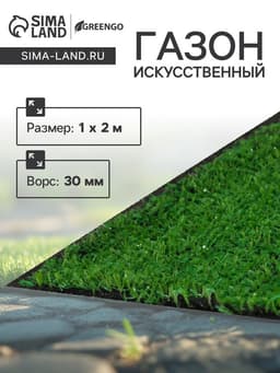 Газон искусственный в рулоне, ворс 30 мм, 1×2 м, зелёный, Greengo