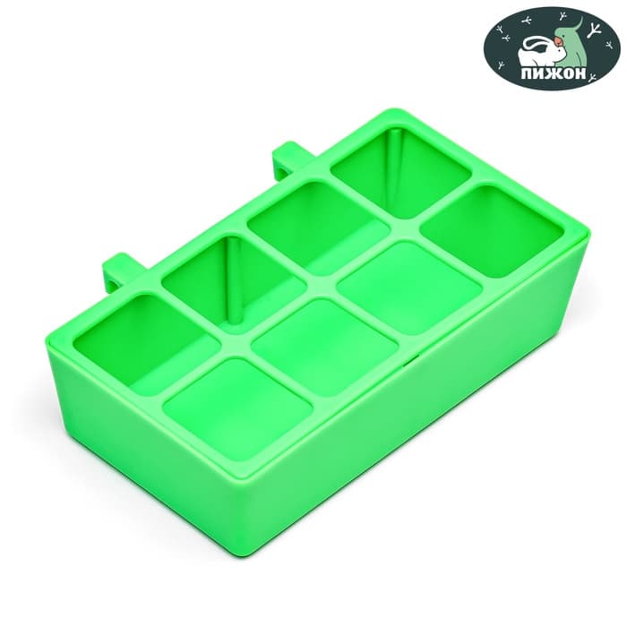 Кормушка для кормления, 16.9×8.9×4.4 см, с защитой на 8 ячеек, пластик, зелёная