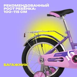 Велосипед детский Novatrack VECTOR, диаметр колёс 16", со съёмными колёсами, фиолетовый
