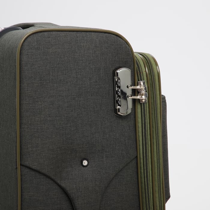 Чемодан большой 95 л (L), с расширением, кодовый замок, 3 колеса, 2 наружных кармана, хаки