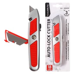 Нож универсальный трапециевидный 18 мм, фиксатор, 3 штуки запасных лезвий, Zinc-alloy, TOP