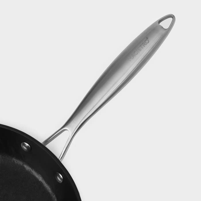 Набор сковородок Magistro Rock Stone, 3 предмета: d=22/26 см, кухонные щипцы, антипригарное покрытие, индукция, чёрный