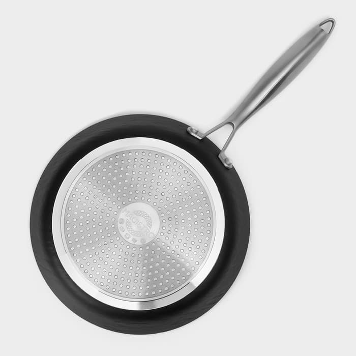 Набор сковородок Magistro Rock Stone, 3 предмета: d=22/26 см, кухонные щипцы, антипригарное покрытие, индукция, чёрный