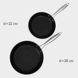 Набор сковородок Magistro Rock Stone, 3 предмета: d=22/26 см, кухонные щипцы, антипригарное покрытие, индукция, чёрный