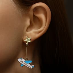 Серьги с эмалью «Вокруг света» самолёт и земной шар, цветные в золоте