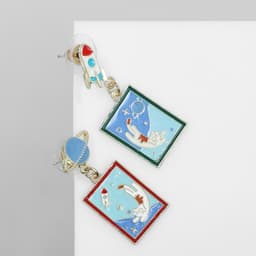 Серьги с эмалью «Космос» и коты, цвет бело-синий в золоте