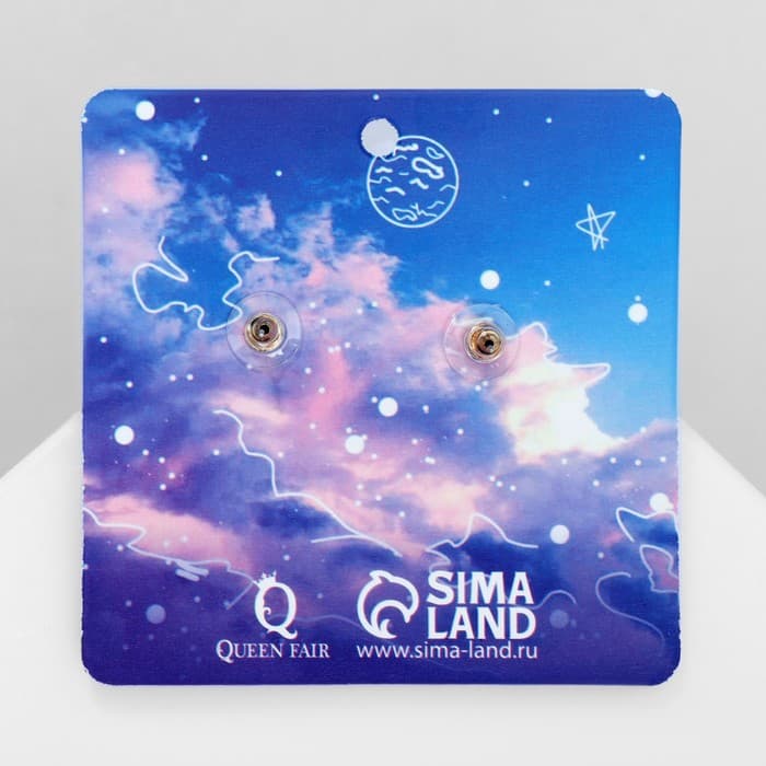 Серьги с эмалью «Космос» и коты, цвет бело-синий в золоте