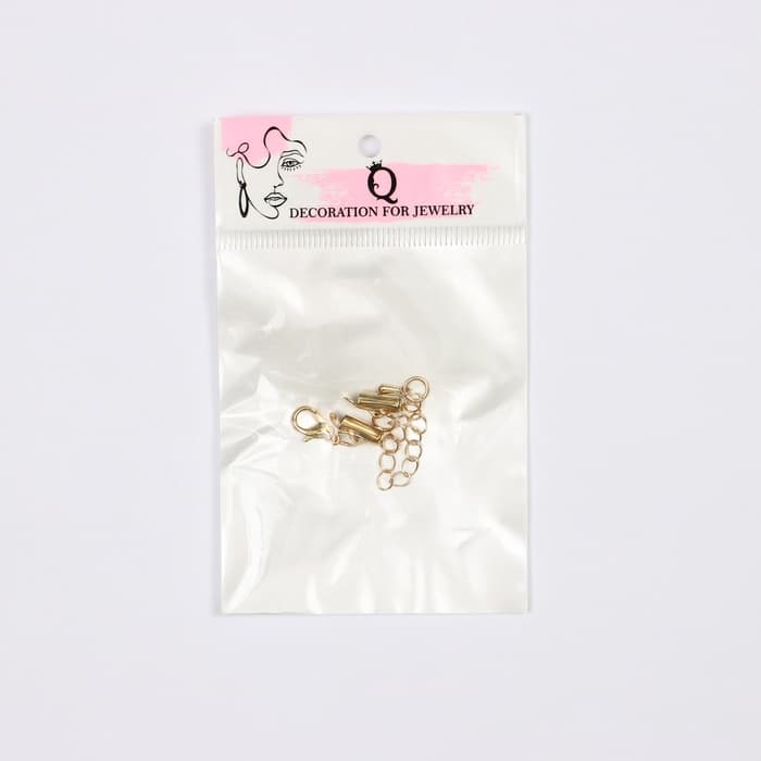 Концевик для браслета из бисера (пара) QF, 10 мм, металл, с цепочкой удлинителем, цвет золото