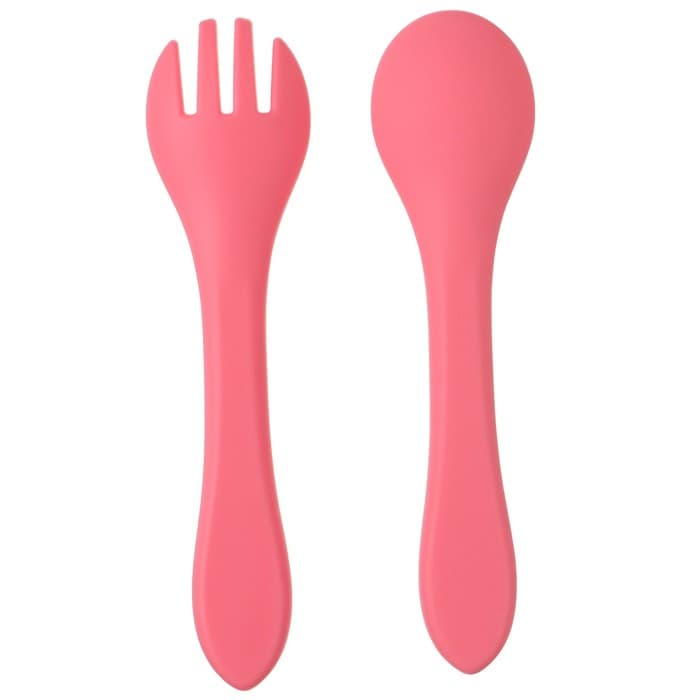 Набор детский столовых приборов, вилка и ложка Крошка Я, силикон, розовый