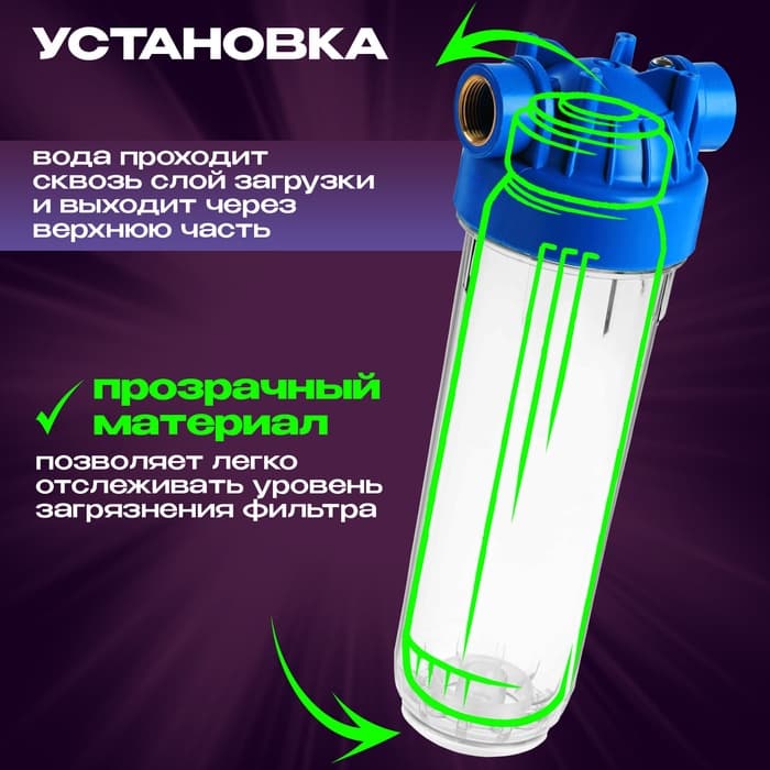 Корпус для фильтра ZEIN, 10SL, 3/4", для холодной воды, ключ, крепление, прозрачный