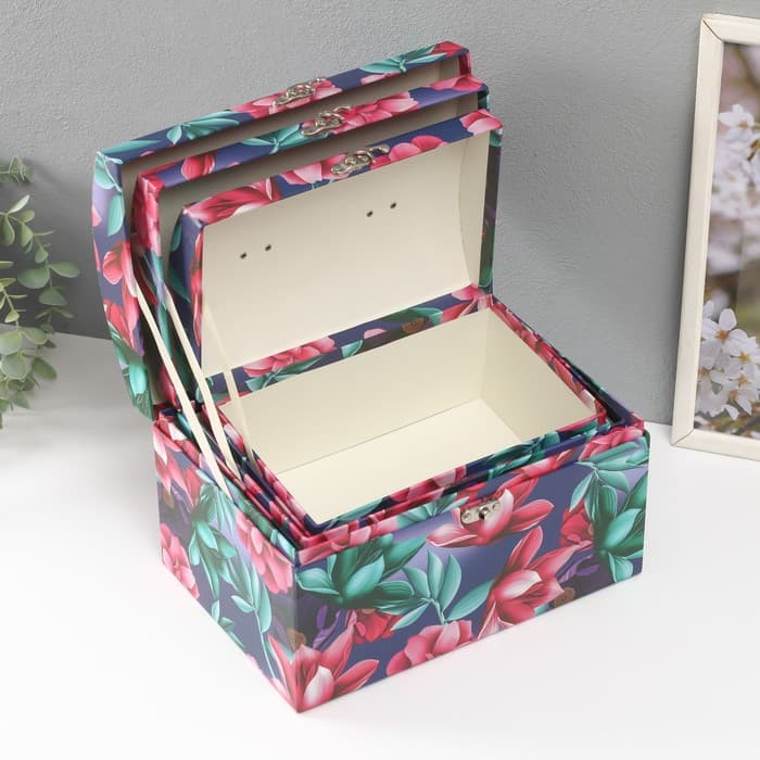 Набор шкатулок для украшений «Сундук. Волшебные цветы», картон, 3 шт.